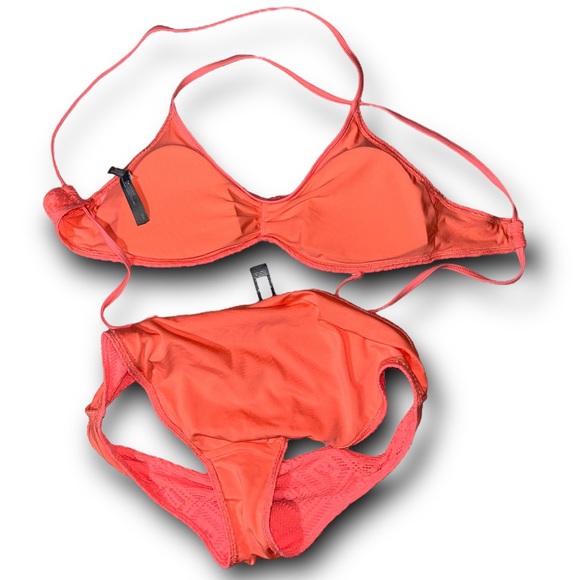 AERIE Coral Peach Pink Eyelet Scoop 2 Piece Bikini Swimsuit Set Top & Bottom M L - Picture 6 of 8